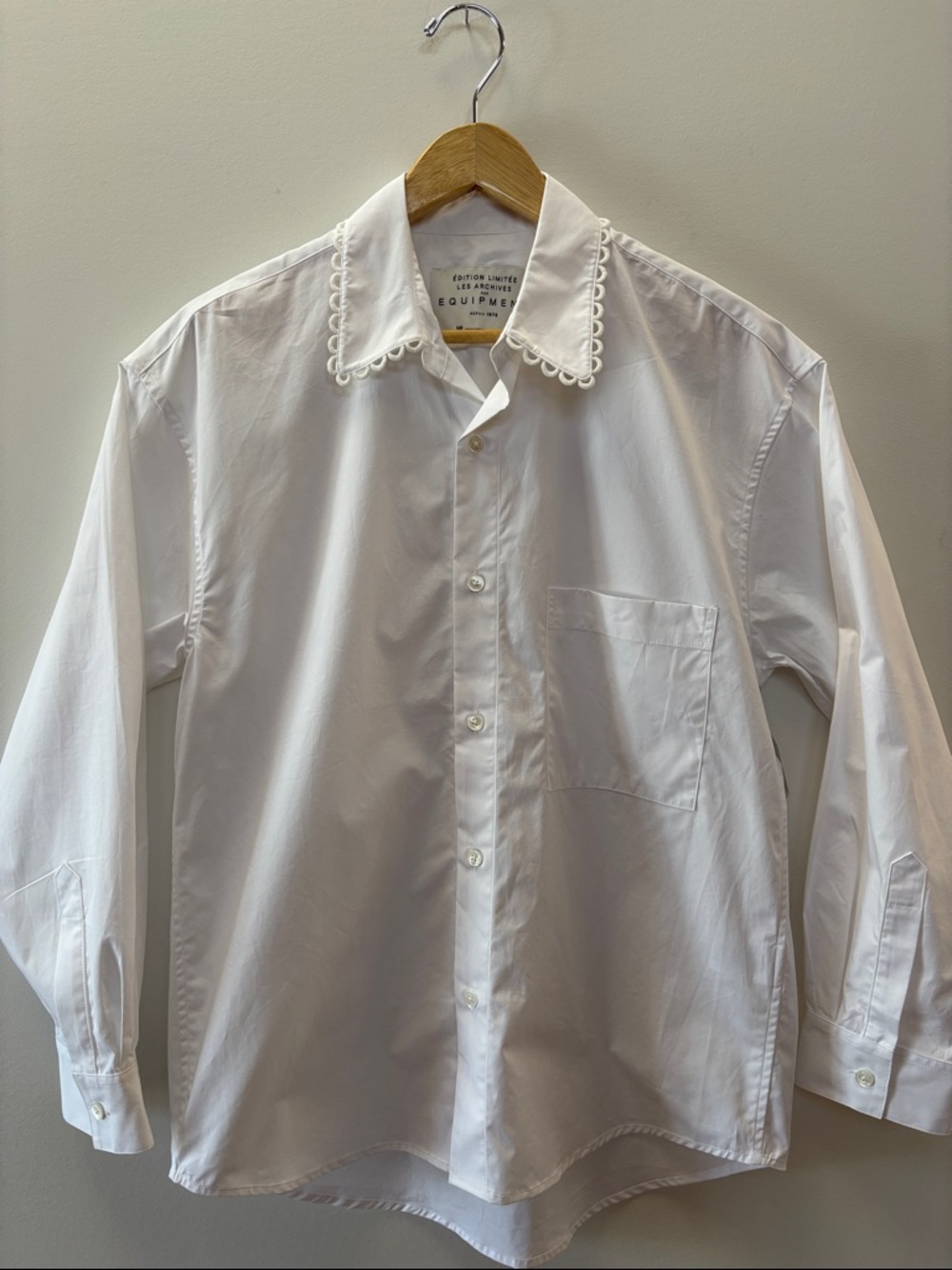 Equipment White Button-Down Shirt with Scalloped Collar
